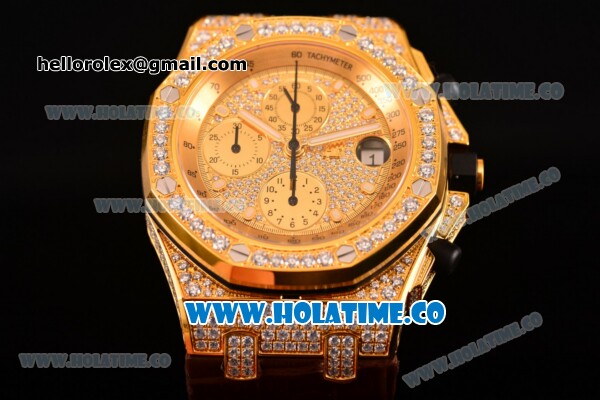 Audemars Piguet Royal Oak Offshore Chronograph Swiss Valjoux 7750 Automatic Yellow Gold/Diamonds Case with Diamonds Dial and Brown Leather Strap (NOOB) - Click Image to Close